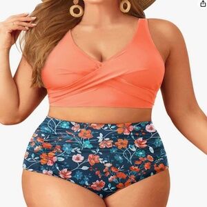 Aqua Eve Women Plus Size Two Piece Swimsuit High Waisted Bikini Set Tummy Contro